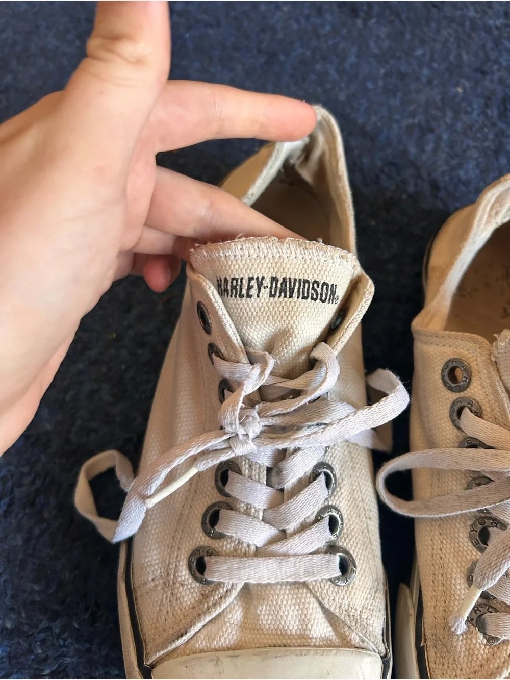 Harley-Davidson Beige Canvas Lace-Up Sneakers with Black Trim